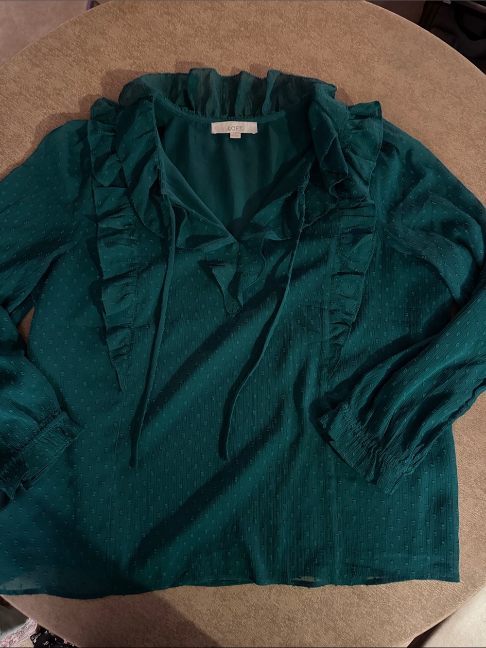 LOFT Teal Ruffle V-Neck Blouse